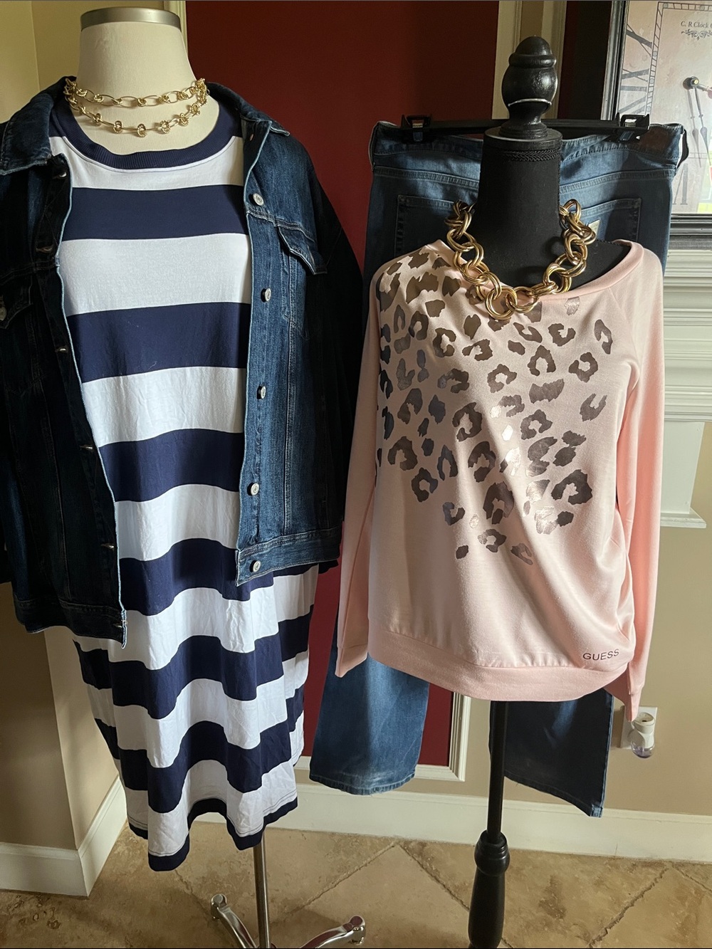 Old Navy Navy and White Striped Maxi Dress